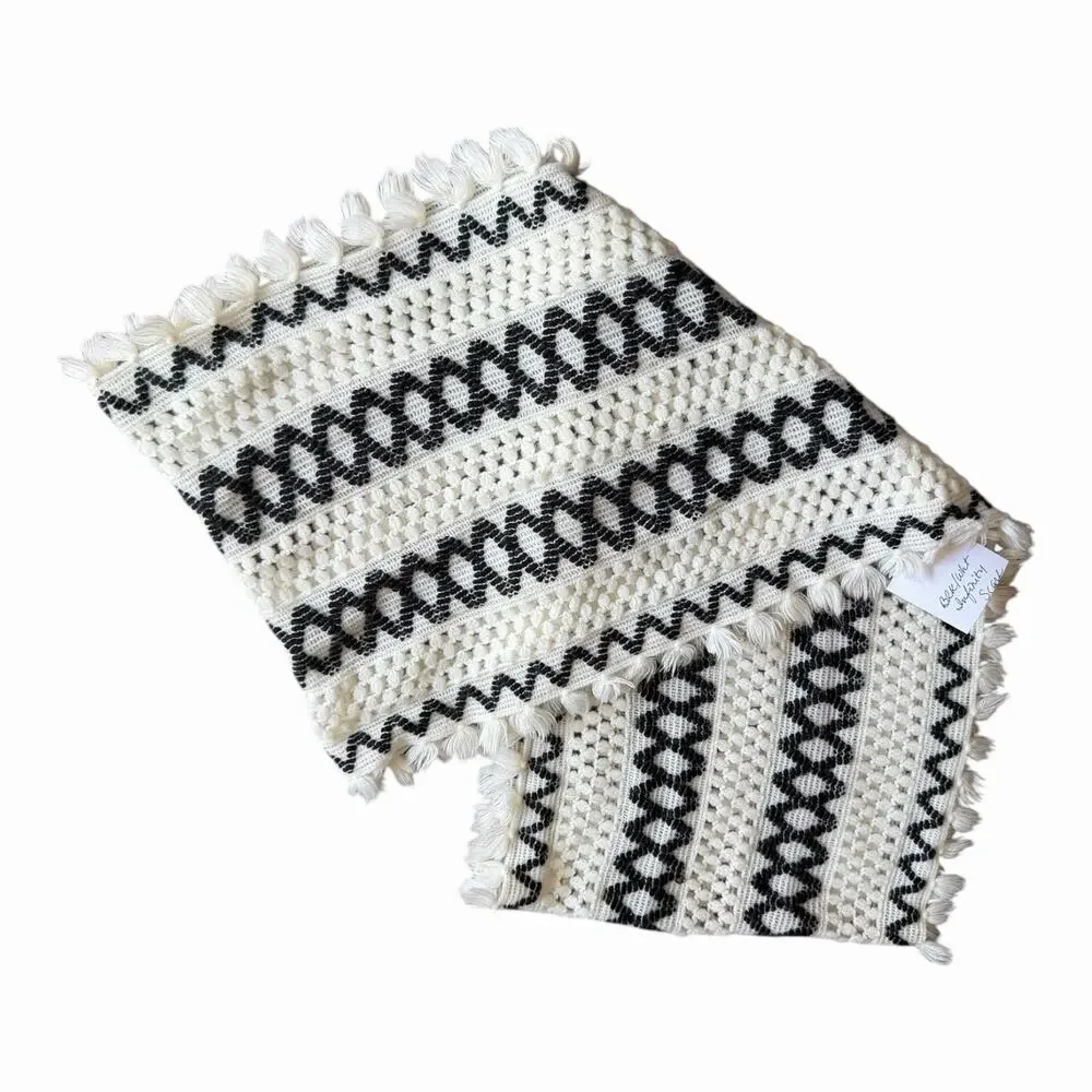 Handmade Black White Gray Crochet Infinity Scarf Zigzag Wave Pattern Fringe Cowl